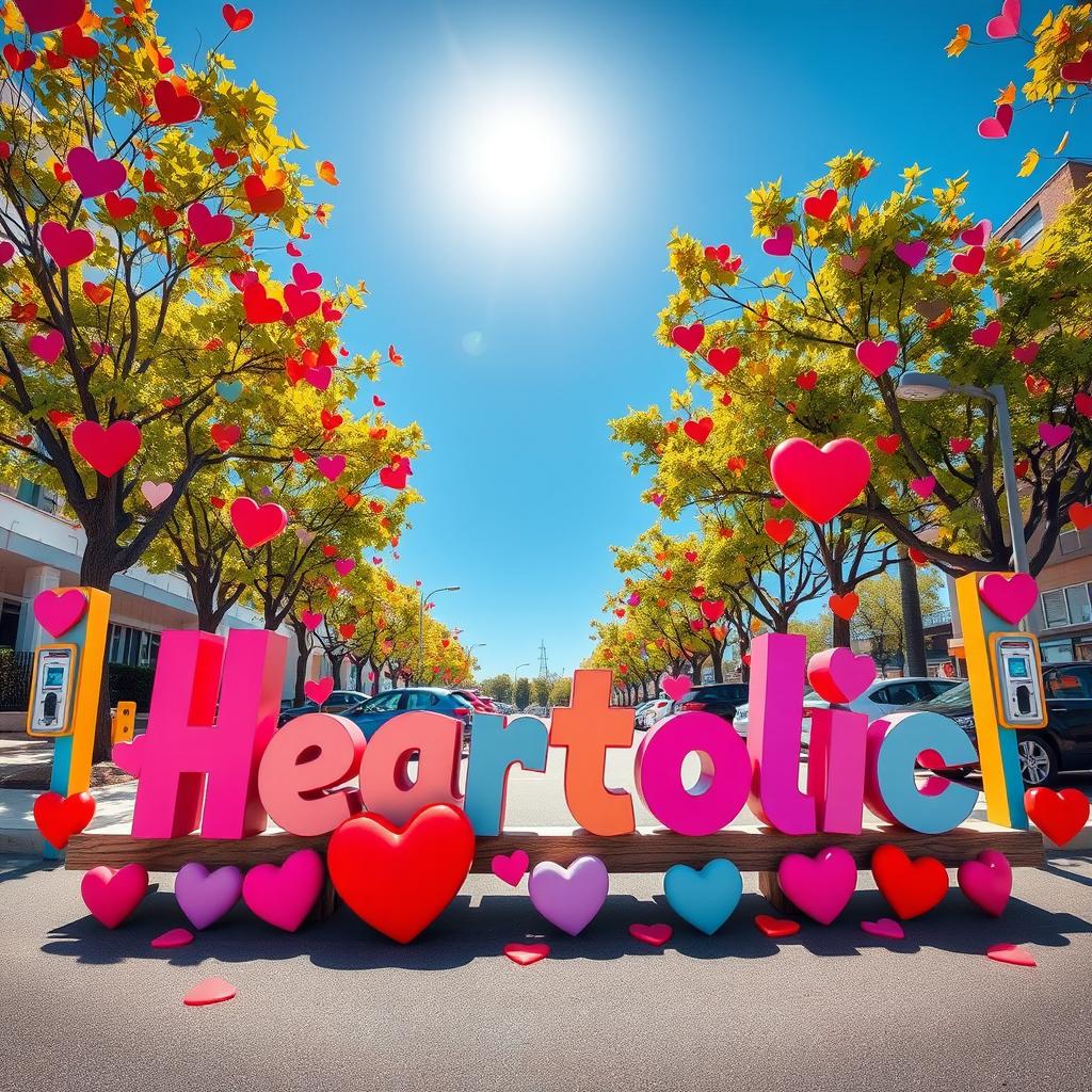 A vibrant and playful parking scene featuring colorful hearts as the primary theme