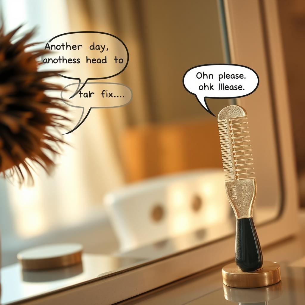 An extreme close-up of a hair brush and comb reflecting in a mirror