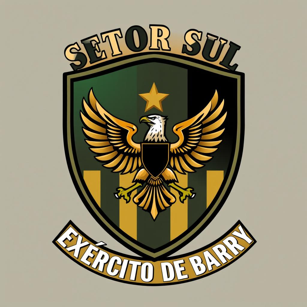 A military shield design featuring the text 'SETOR SUL' prominently displayed at the top, with 'EXÉRCITO DE BARRY' written boldly underneath
