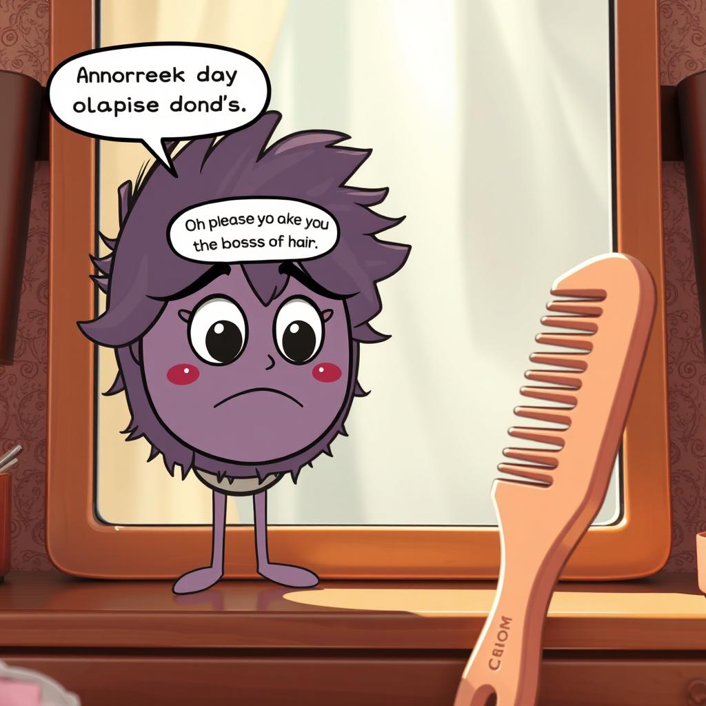 An extreme close-up of a hair brush and comb in a cartoonic style, emphasizing their reflections in a shiny mirror