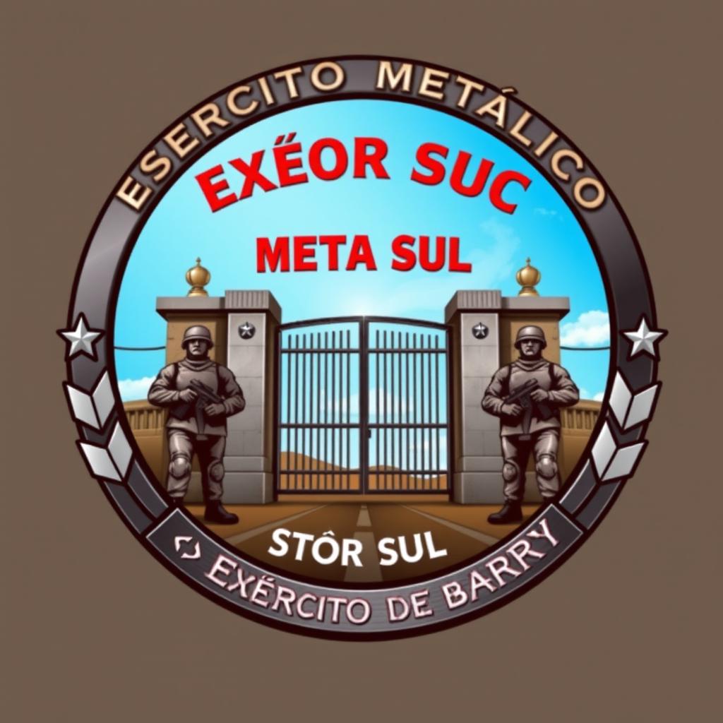 A striking emblem for the 'Exército Metálico', prominently featuring the text 'Setor Sul' and 'Exército de Barry'