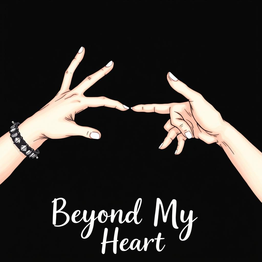 Two hands reaching towards each other, one adorned with a punk bracelet and the other bare, depicted in a stylized, non-realistic manner