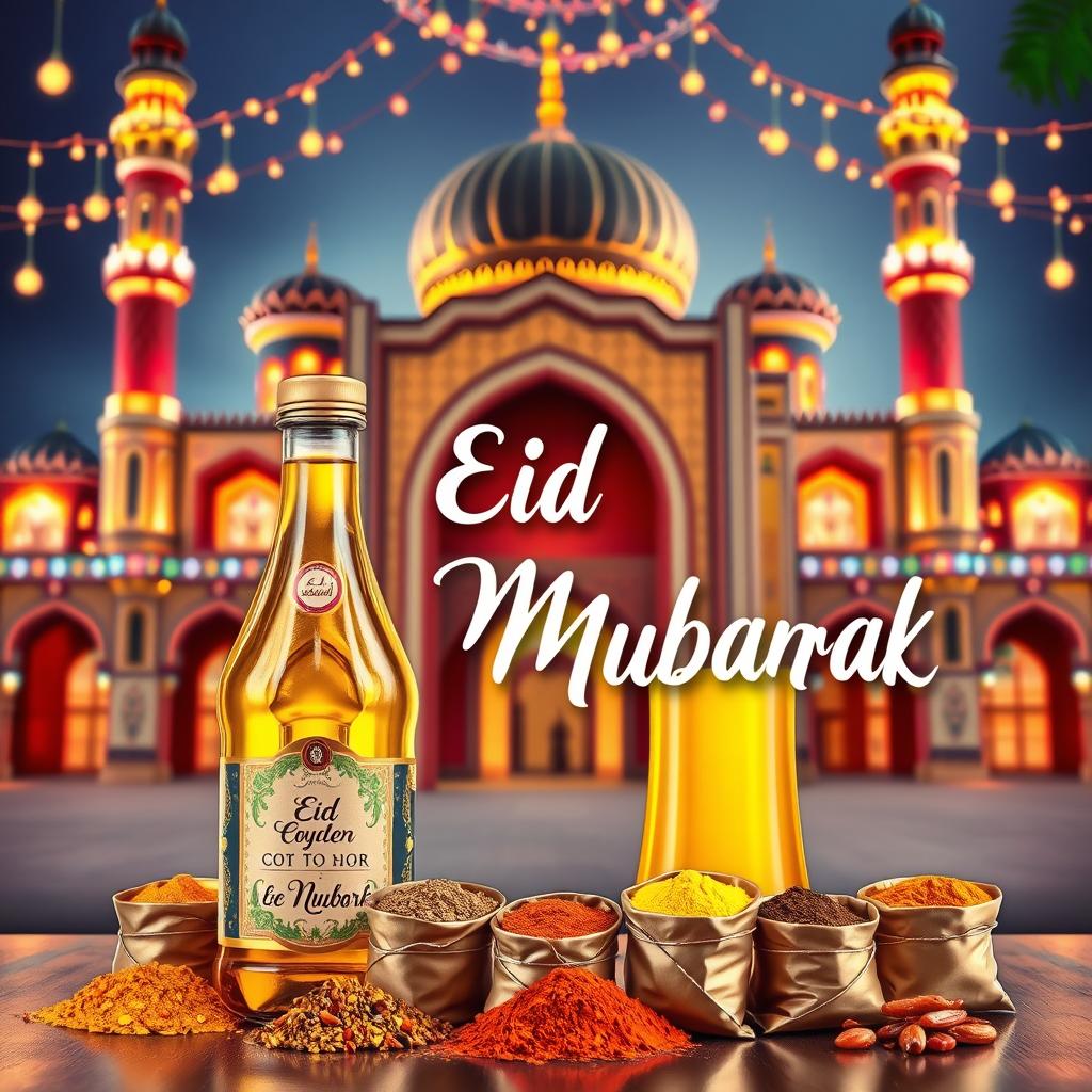 A vibrant and festive poster for Eid Mubarak designed to celebrate the occasion