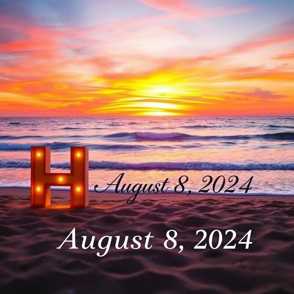 A captivating beach scene during sunset featuring the letters 'H' and 'D' artistically integrated into the sandy foreground