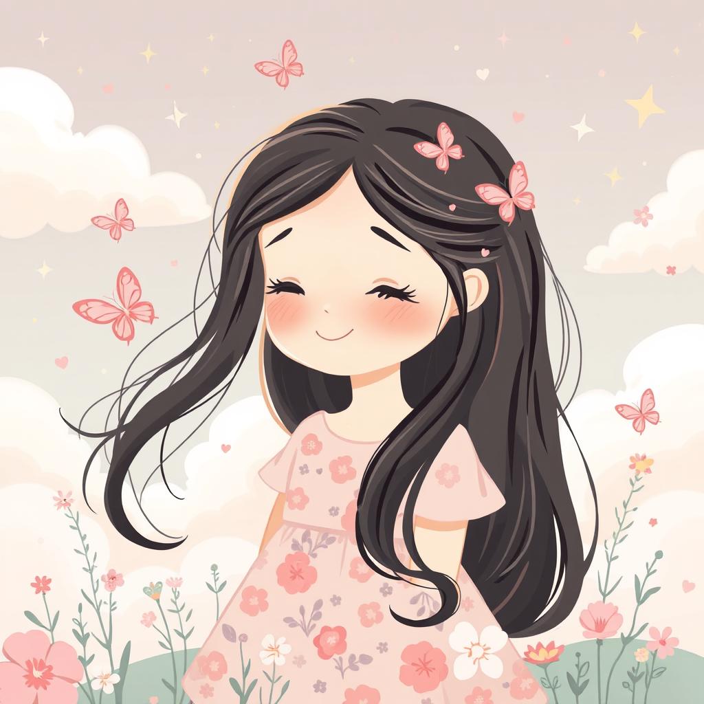 A graphic depiction of a kind girl in a beautifully illustrated, soft pastel color palette