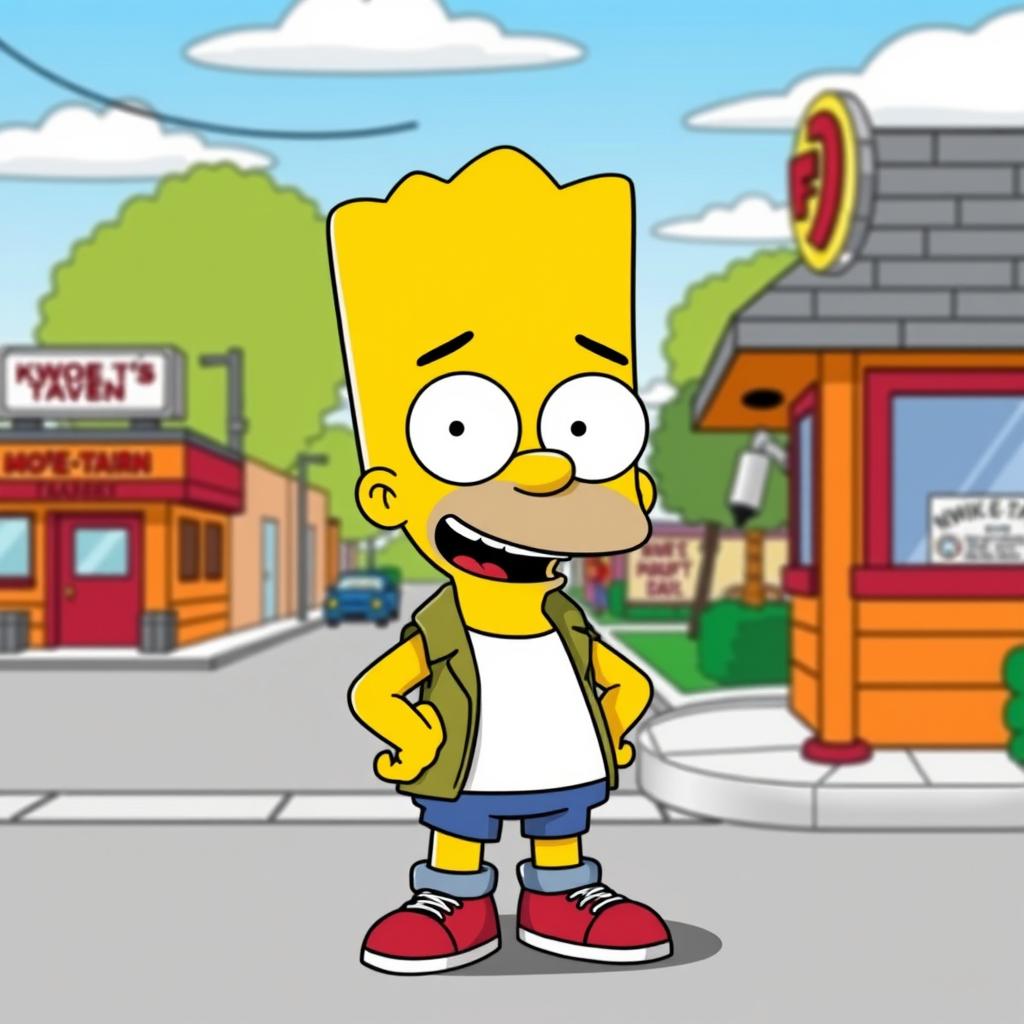 A cartoon character in the style of The Simpsons, with exaggerated features like large eyes and yellow skin