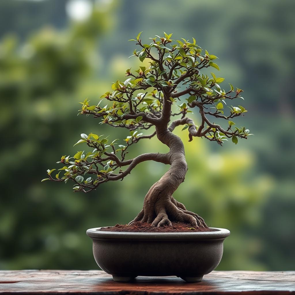 A stunning, artistic representation of a beautiful bonsai tree, showcasing intricate details such as delicate leaves, gnarled branches, and a beautifully shaped trunk that conveys the essence of nature and the artistry of bonsai cultivation