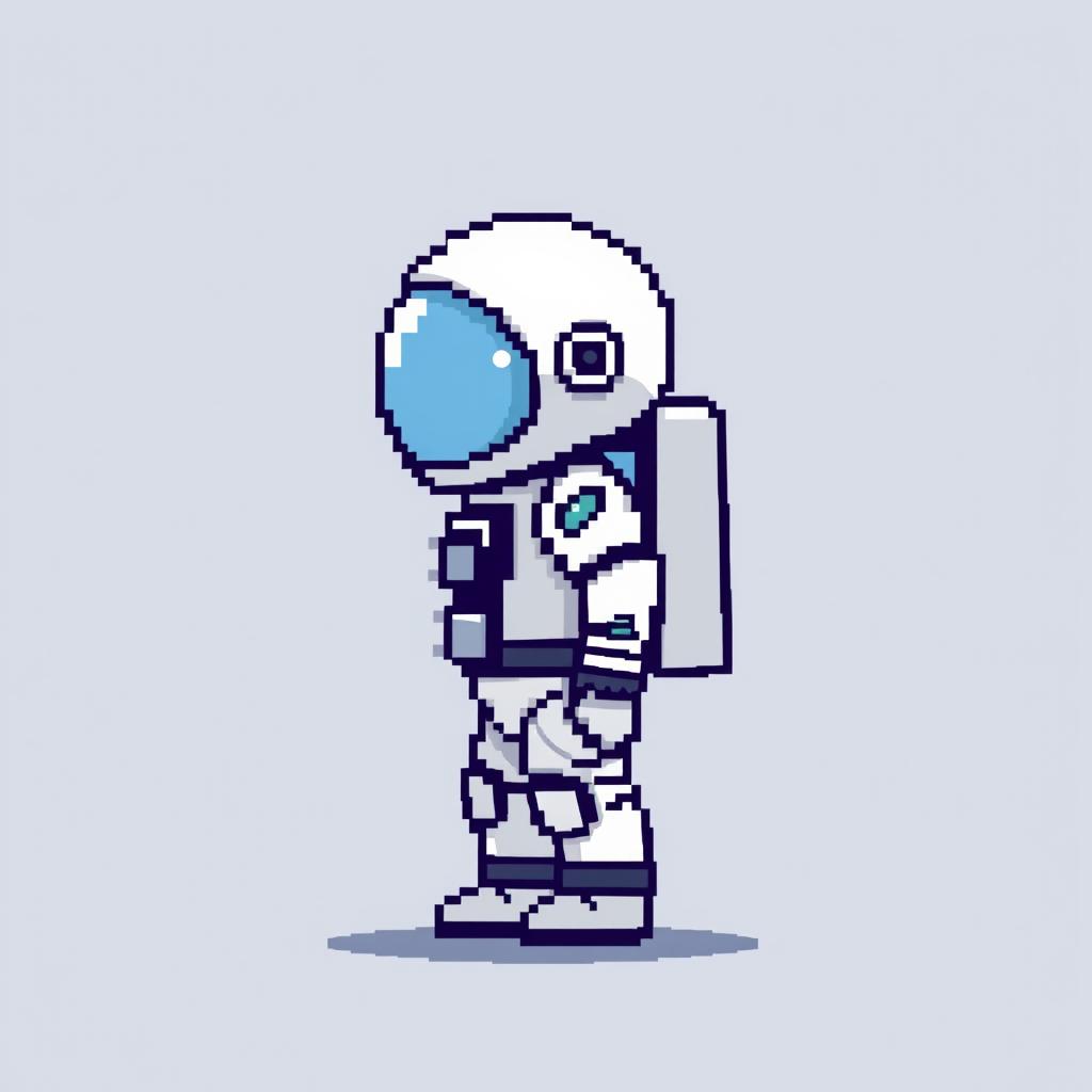 Create a 2D pixel art character for a video game, depicting a simple astronaut in profile view