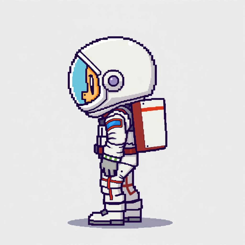 A 2D pixel art character design for a video game, featuring a profile view of an astronaut