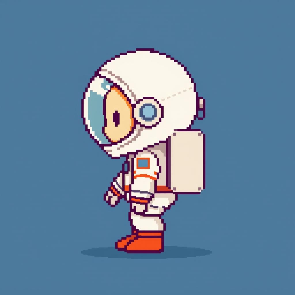 Create a very simple 2D pixel art character for a video game, depicting an astronaut in profile view