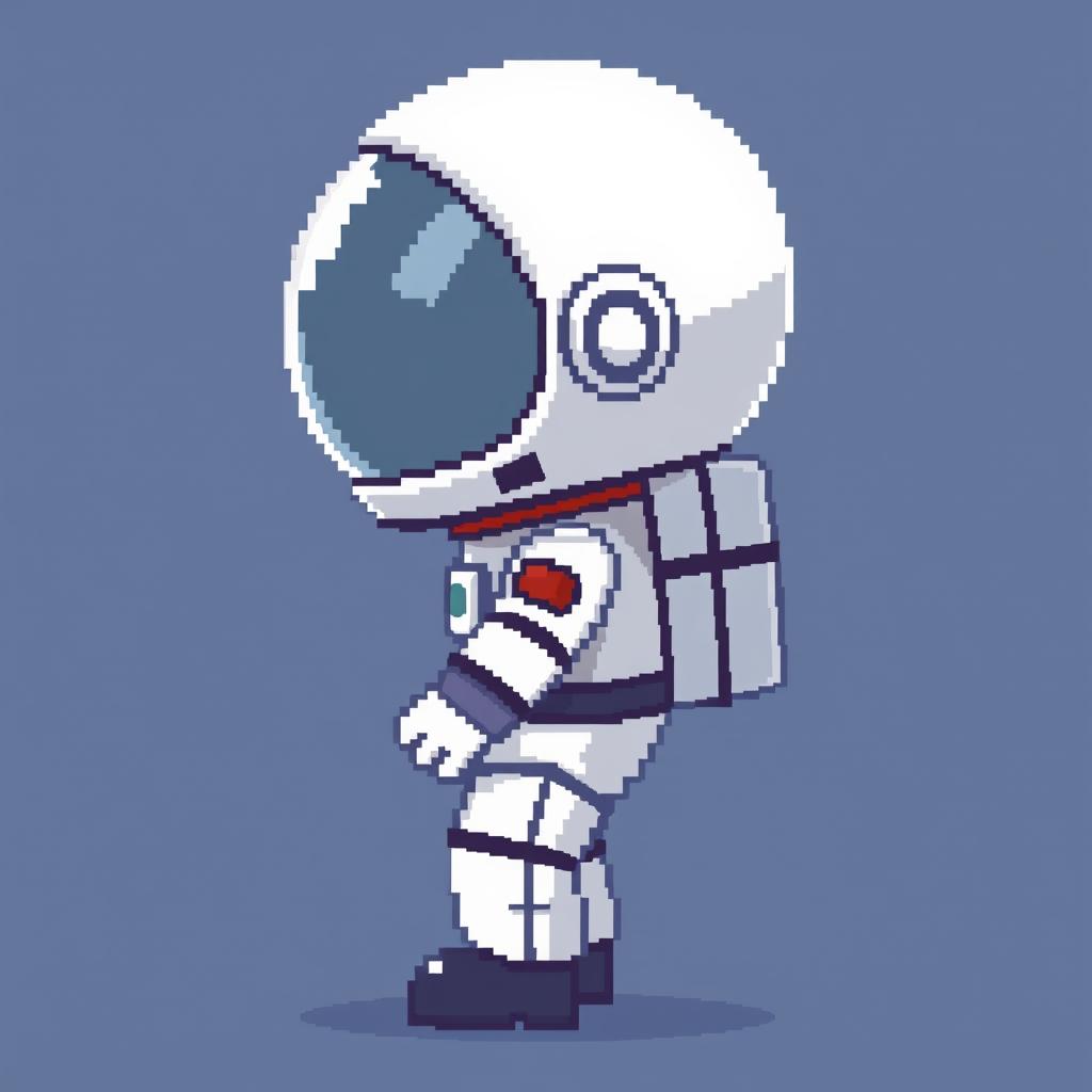 Create a very simple 2D pixel art character for a video game, depicting an astronaut in profile view