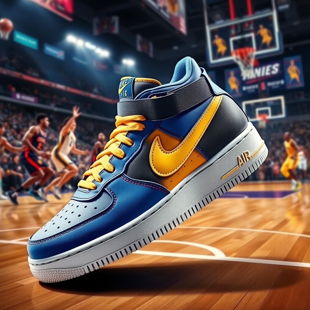 A dynamic representation of the Nike Air Force 1 sneaker combined with design elements from the LeBron Soldier 10