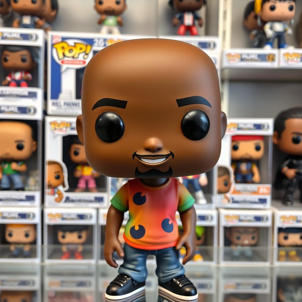 A Funko Pop figure of a 35-year-old bald black man, styled with oversized head and small body typical of Funko Pop designs