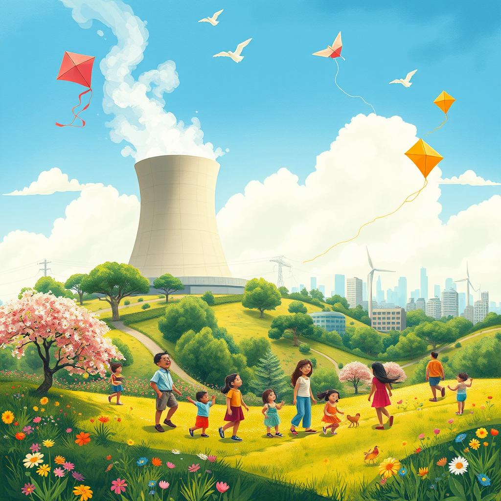A hand-painted style illustration depicting the positive and misunderstood aspects of nuclear energy