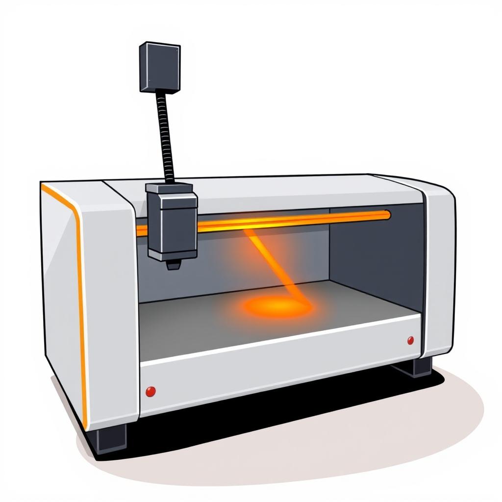 A simple, 2D drawing of a laser cutter featuring a sleek design