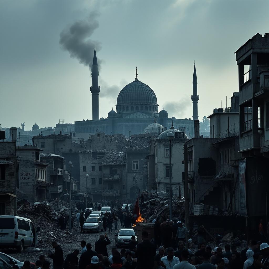 A dramatic representation of Eid al-Fitr reflecting the harsh realities of destruction, hunger, and suffering in Gaza