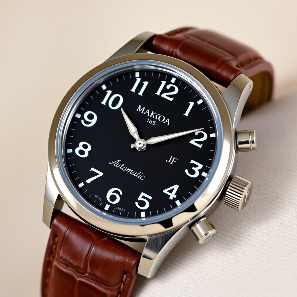 An exquisite automatic mechanical wristwatch showcasing a bold 45 millimeter stainless steel case that exudes durability and elegance