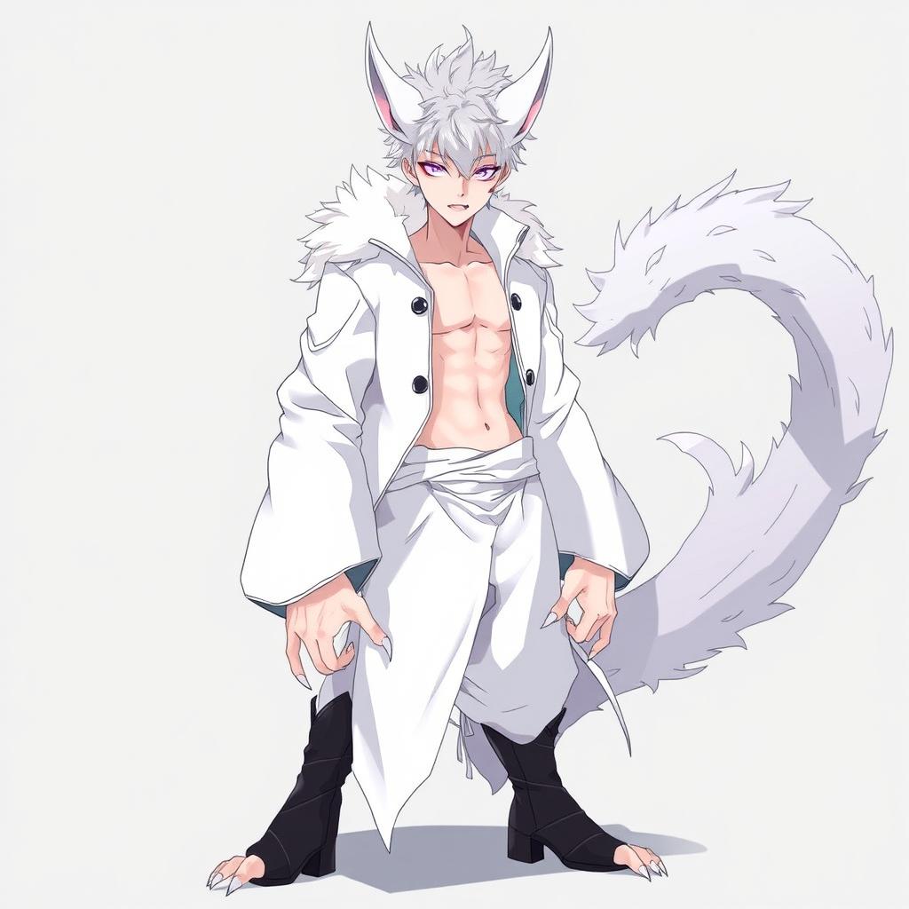 An ethereal and mythical anime male character, 18 years old, slender and fair-skinned with subtle abdominal muscles, standing 6