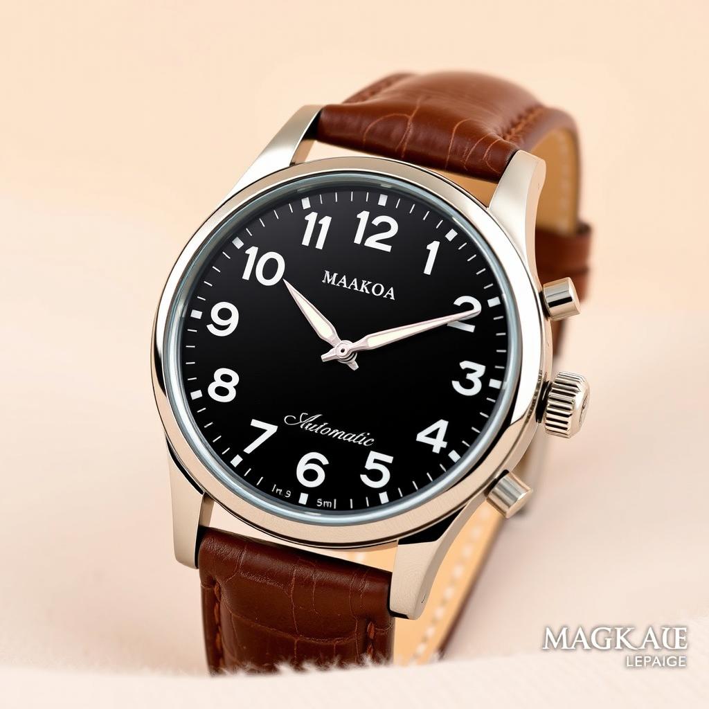 An elegant automatic mechanical wristwatch featuring a sturdy 45 millimeter stainless steel case that combines durability with style