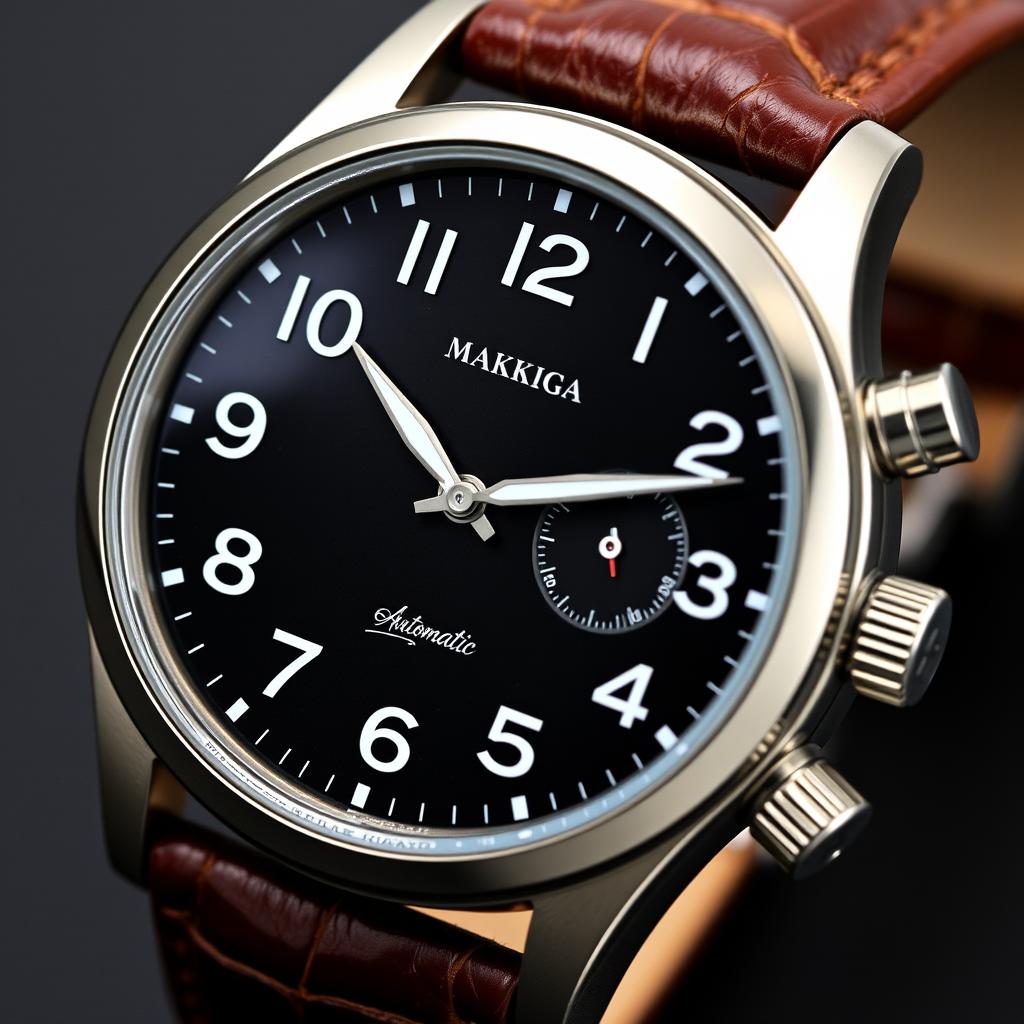 An elegant automatic mechanical wrist watch featuring a 45 millimeter stainless steel case
