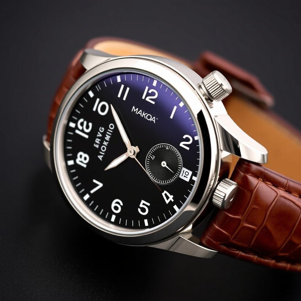 An elegant automatic mechanical wrist watch featuring a 45 millimeter stainless steel case