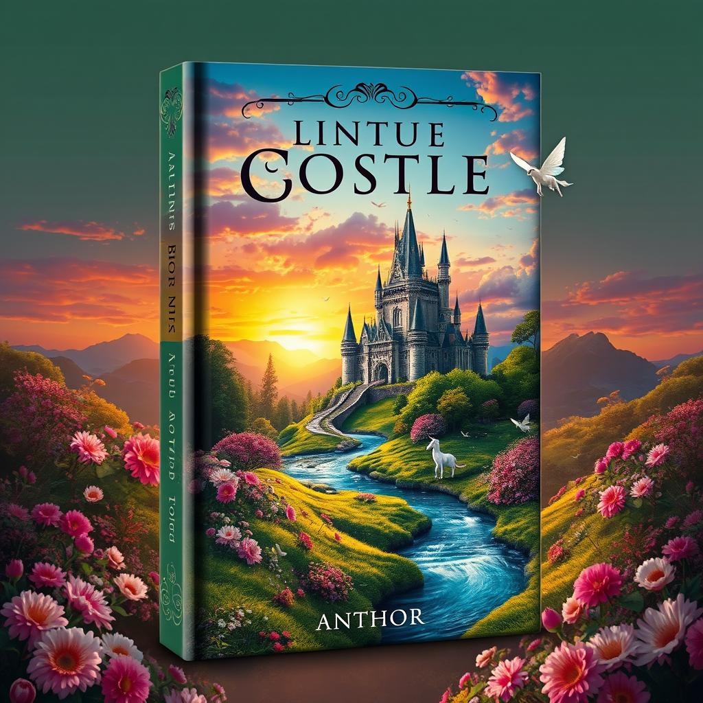 A captivating book cover design featuring an enchanting fantasy landscape