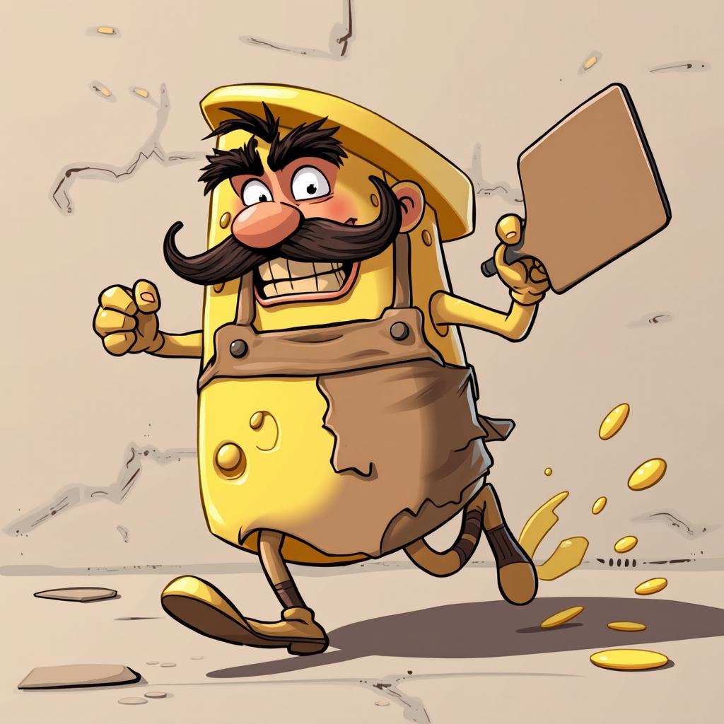 A comical character named Don Quesón, depicted as an enormous wheel of cheese with legs and a curly mustache