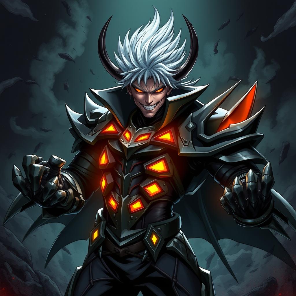 A formidable villain character inspired by the artistic style of Devil May Cry and manga, maintaining a resemblance to the original photo