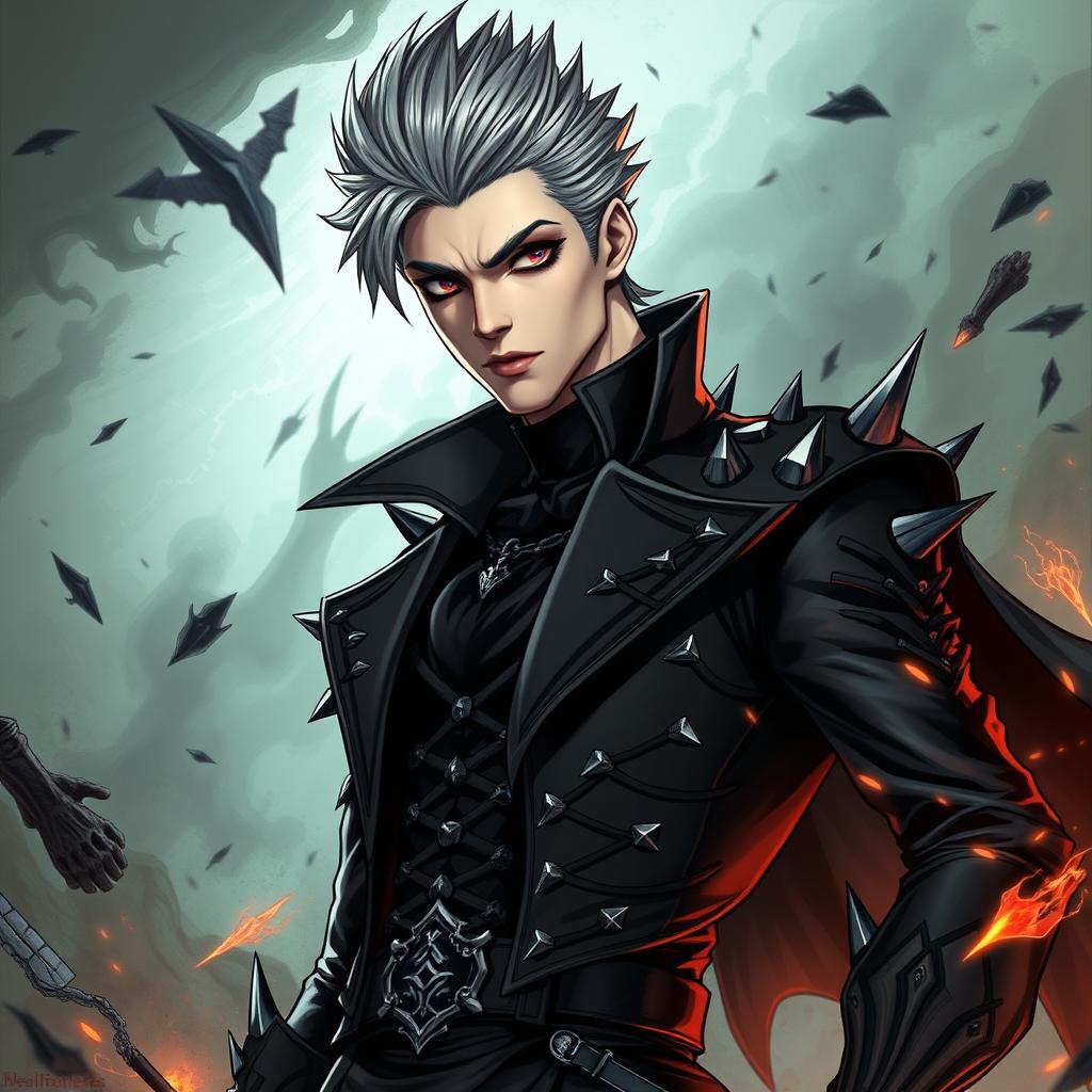 A villain character reimagined in the artistic style of Devil May Cry and manga, while still resembling the original photo and maintaining human-like details
