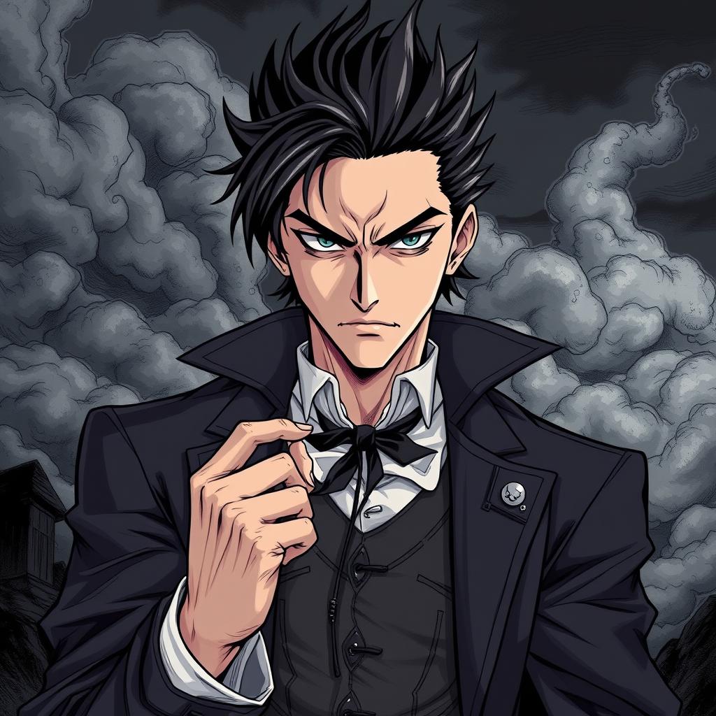 A villain character reimagined in an artistic manga style, maintaining resemblance to the original photo while preserving human-like details