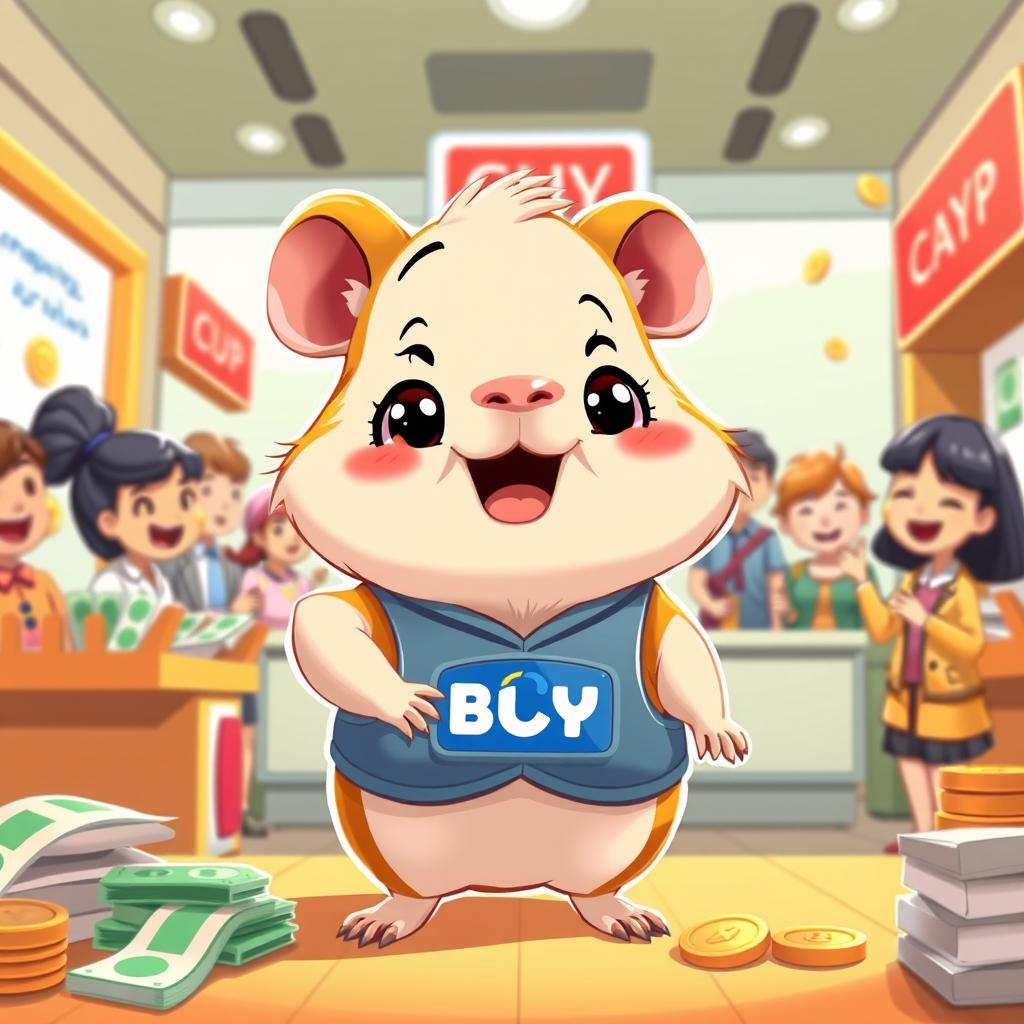A stylized cartoon illustration featuring the character CUY from the BCP bank, a cute and cheerful guinea pig, wearing a small banking vest with the BCP logo