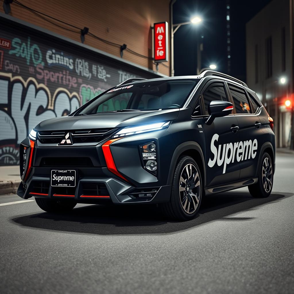 A Mitsubishi Xpander customized in collaboration with Supreme, showcasing a dynamic and urban design