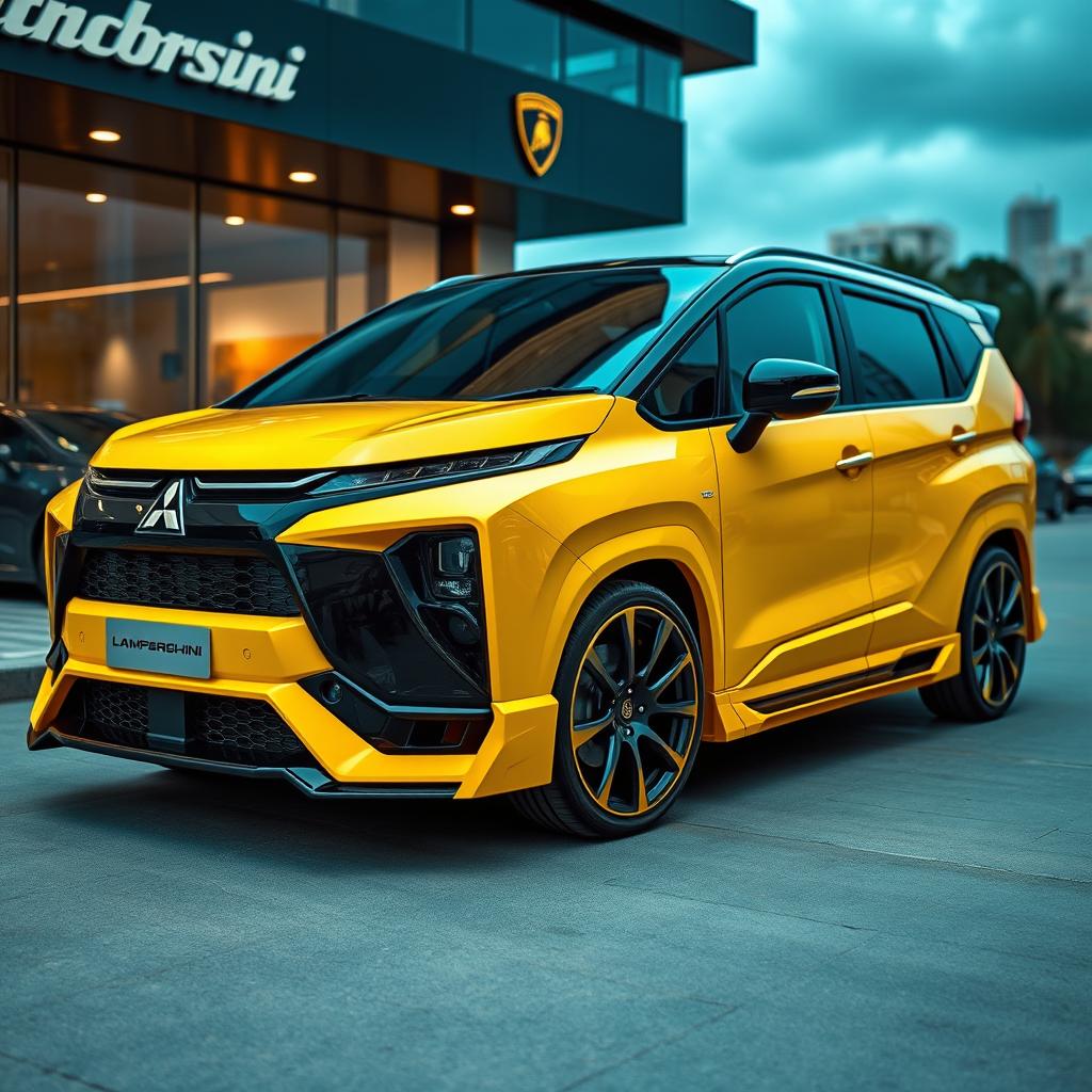A Mitsubishi Xpander transformed with a Lamborghini-inspired design, showcasing a striking and sporty appearance