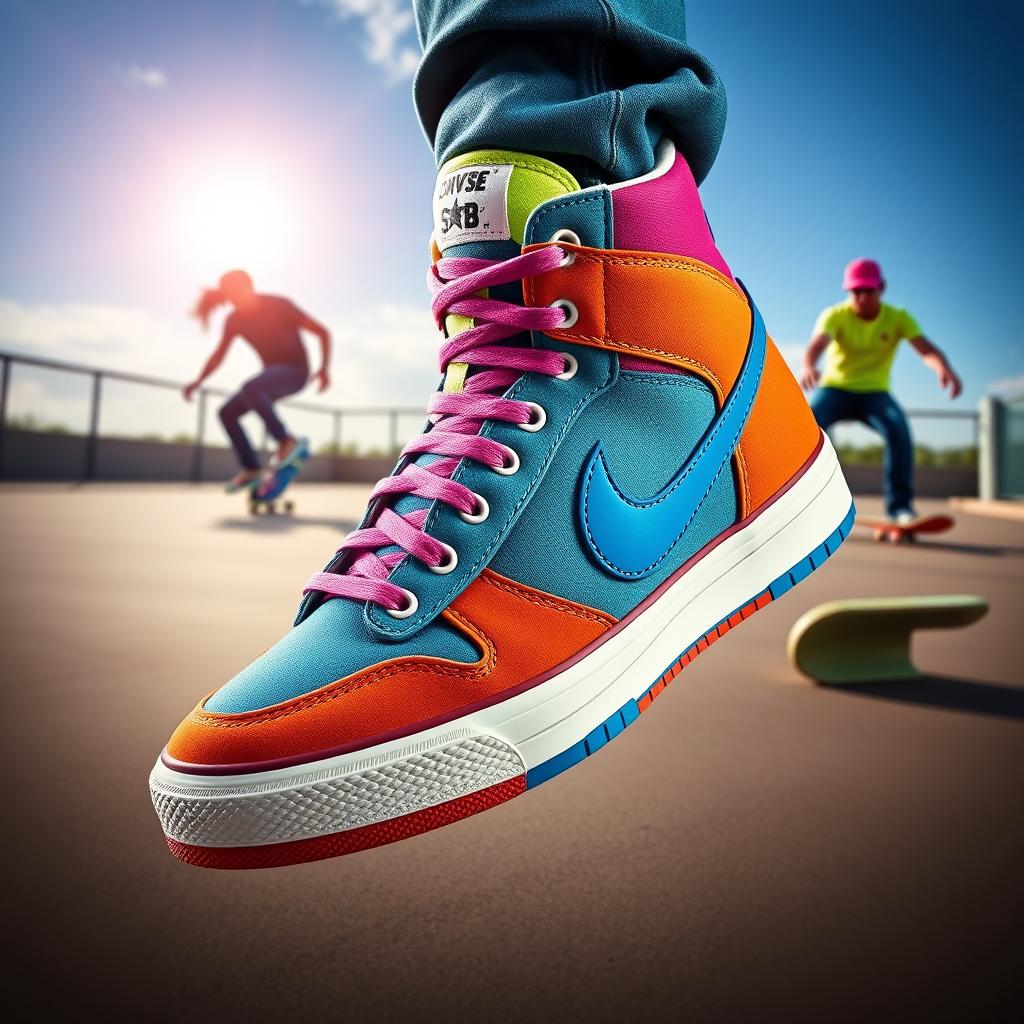 A striking sneaker design that combines the iconic elements of Converse Chuck 70 with the Nike SB Dunk