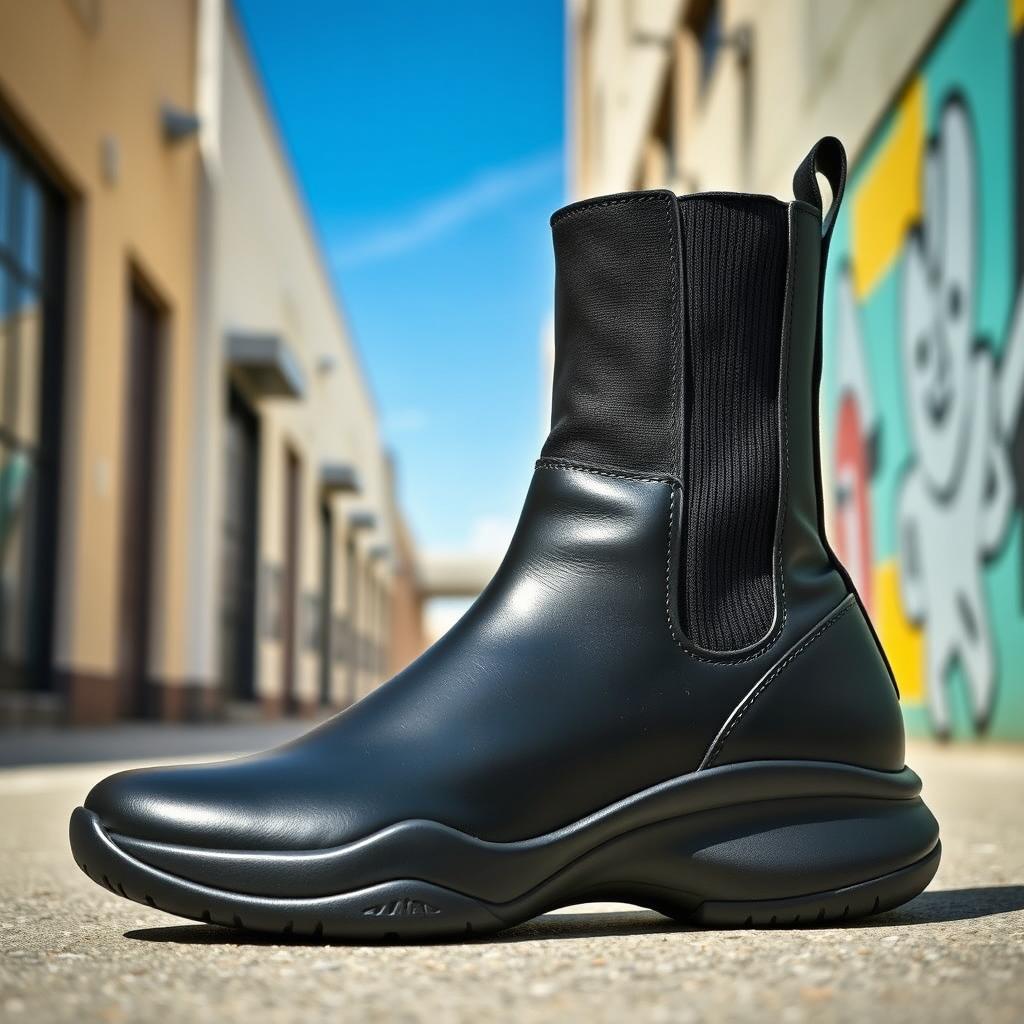 A striking and innovative footwear design that fuses the classic elegance of Chelsea boots with the sleek athleticism of the Kobe 10 Elite basketball shoe