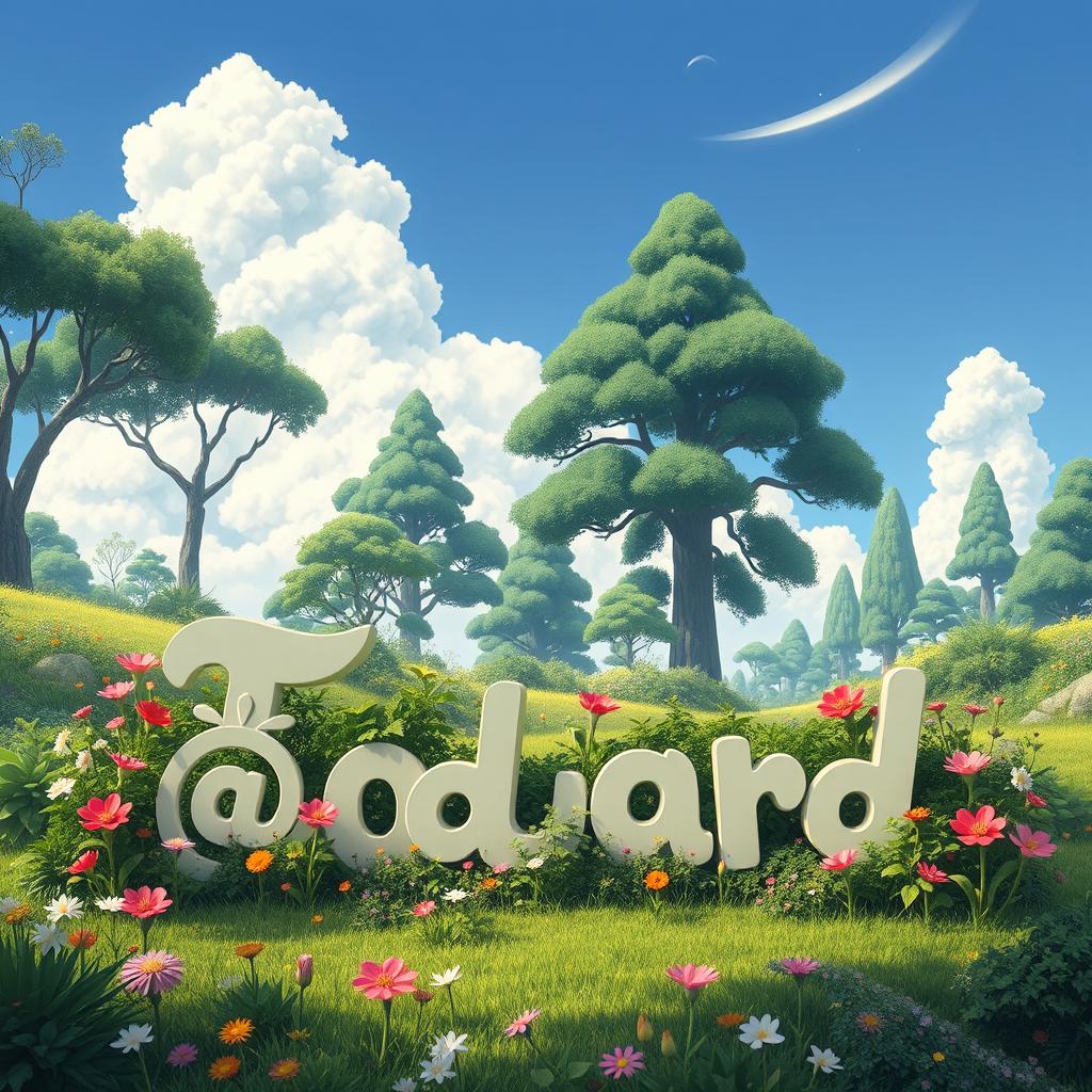 An imaginative and whimsical scene featuring a fantasy landscape inspired by Studio Ghibli