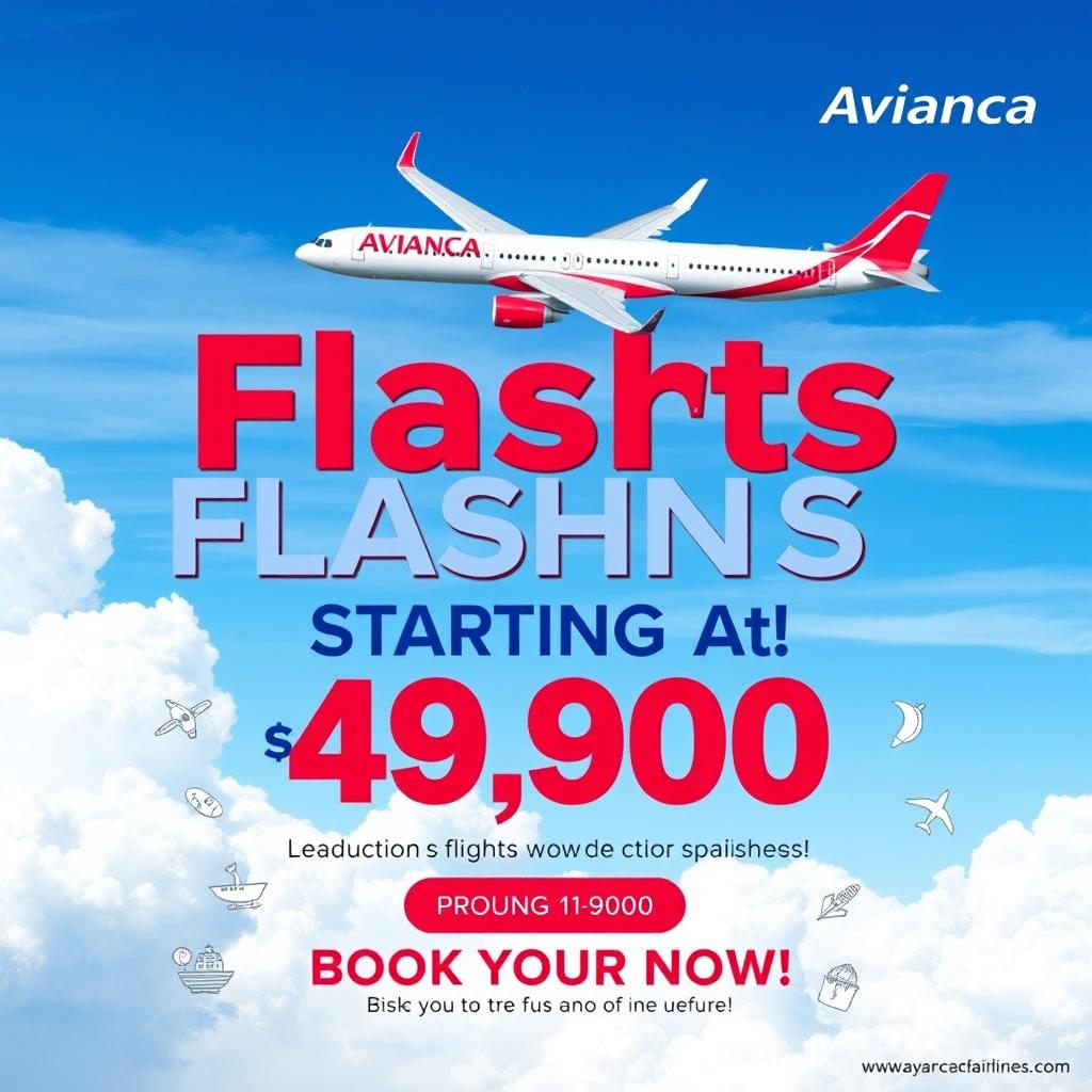 A vibrant and eye-catching flash promo for Avianca Airlines showcasing flights starting at 49,900