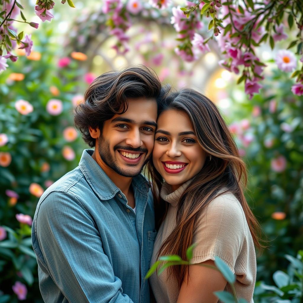 A beautifully composed portrait of two individuals closely together, smiling and enjoying a moment