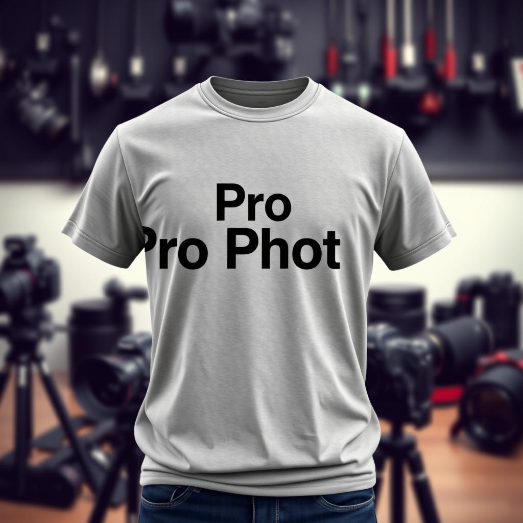 A stylish photographer's working T-shirt featuring a bold, branded inscription that reads 'Pro Photo'