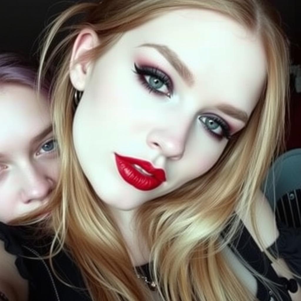 A gothic woman with fair skin, fine nose, and light brown eyes, approximately 20 years old