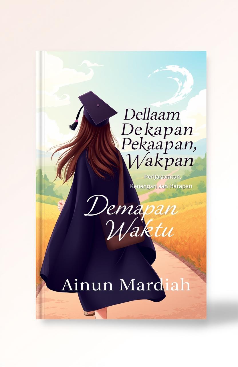 A5 book cover design featuring the title 'Dalam Dekapan Waktu: Perjalanan, Kenangan, dan Harapan' prominently displayed