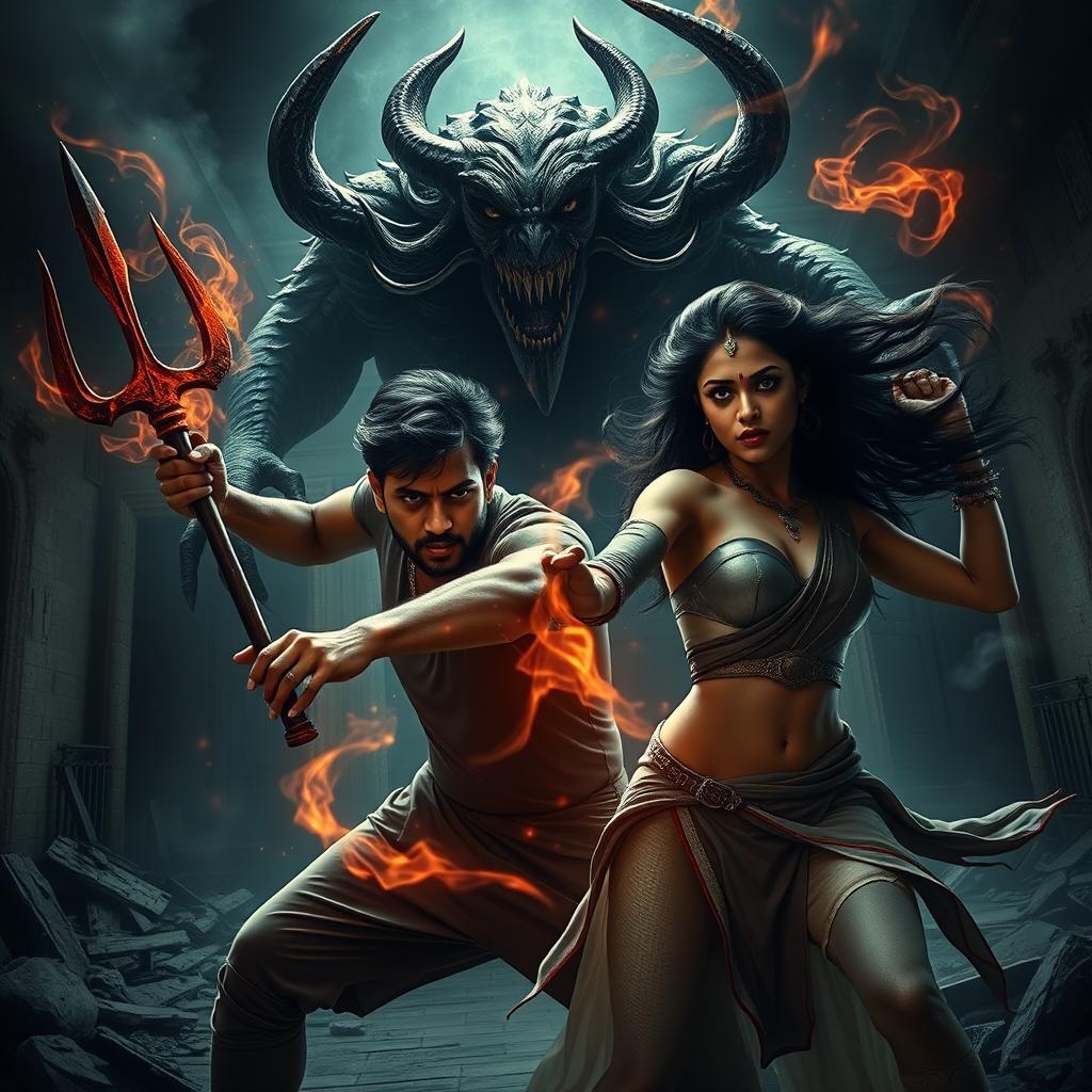 A cinematic action horror magical thrill film poster depicting a modern Indian man, Asur, who possesses black magical powers
