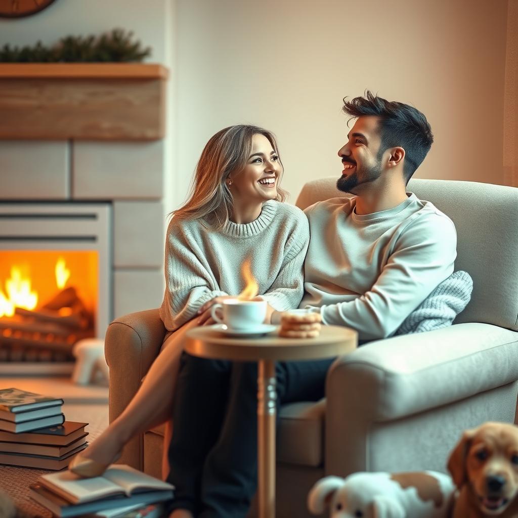 A cute couple in a cozy, romantic setting