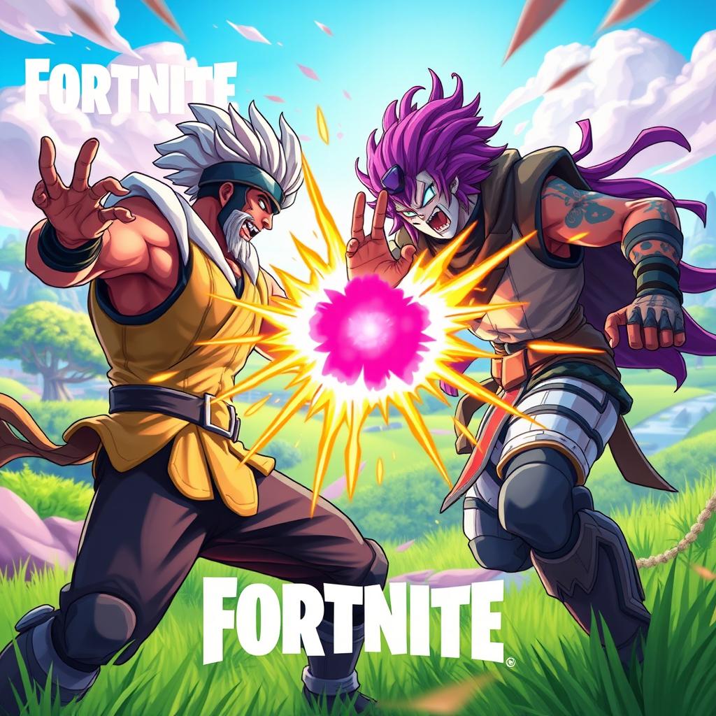 A vibrant thumbnail showcasing a dynamic scene from Fortnite as the background, featuring bright colors and a fantastical landscape