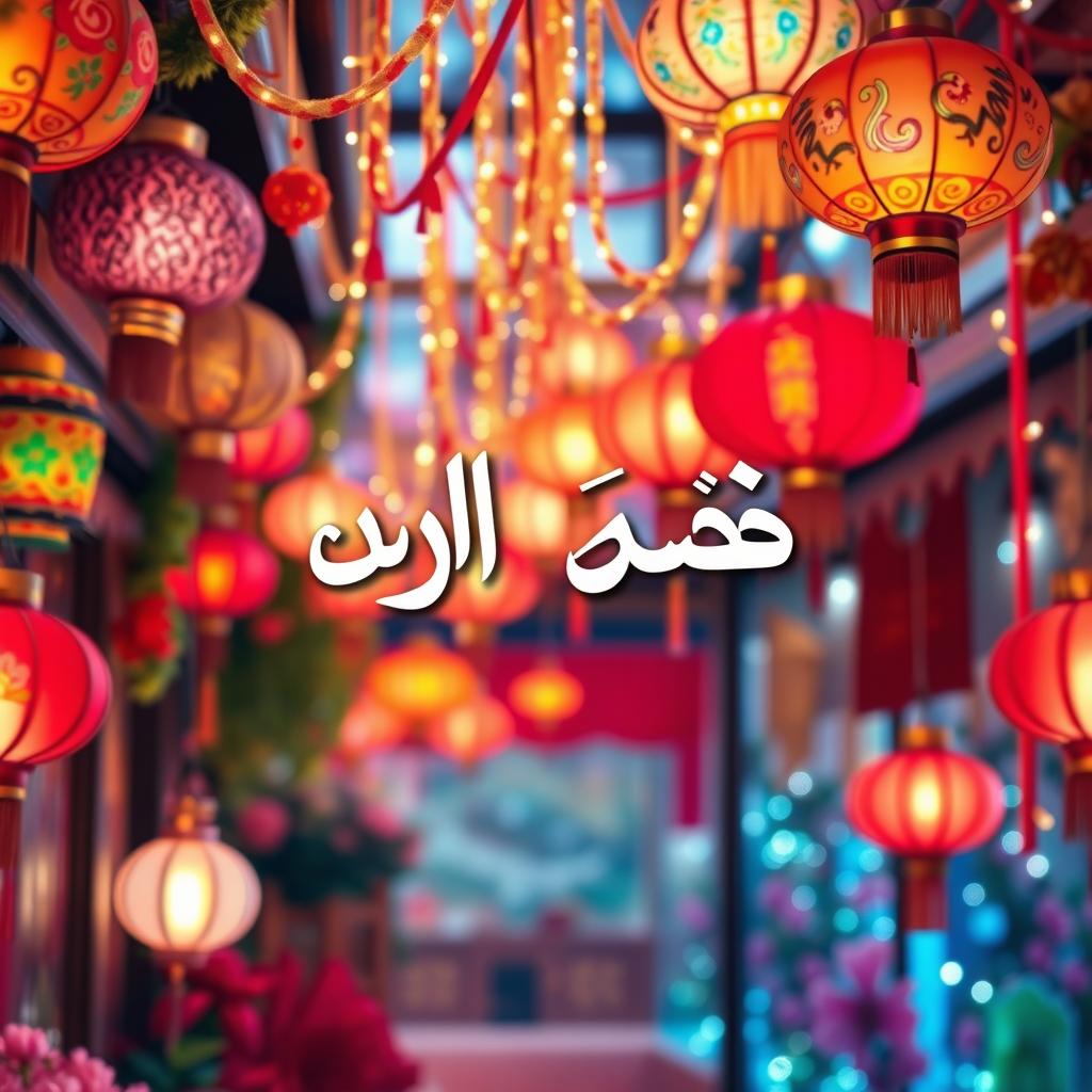 A beautifully enhanced festive image featuring vibrant decorations, with the phrase 'عيدكم مبارك' written in bold, elegant calligraphy