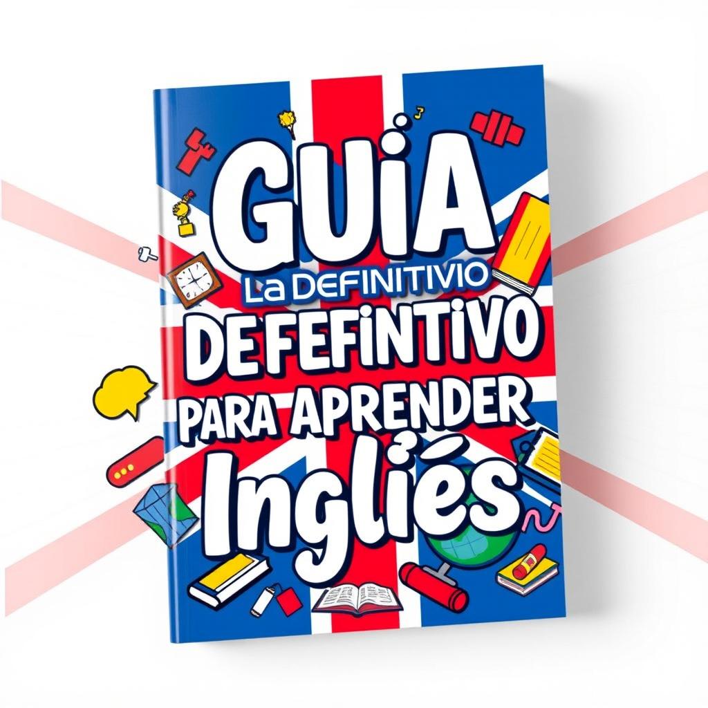 A vibrant book cover maintaining the layout with the exact title "Guia Definitivo para Aprender Inglês" prominently displayed in bold letters