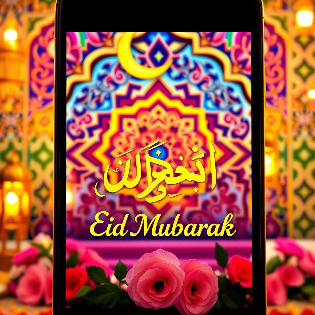 A beautiful and festive Eid al-Fitr greeting image created with a mobile phone