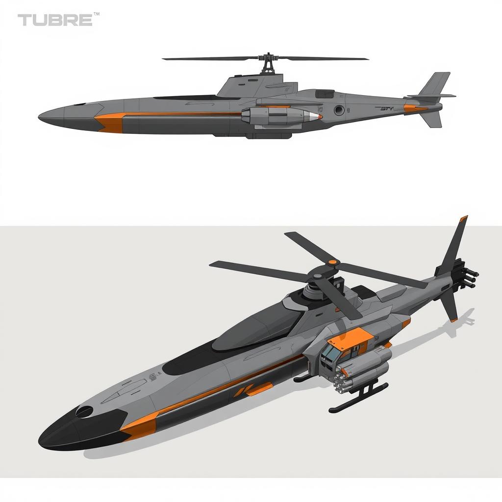 A creative 2D design featuring two distinct models: one for a submarine and one for a helicopter, both capable of transforming into each other