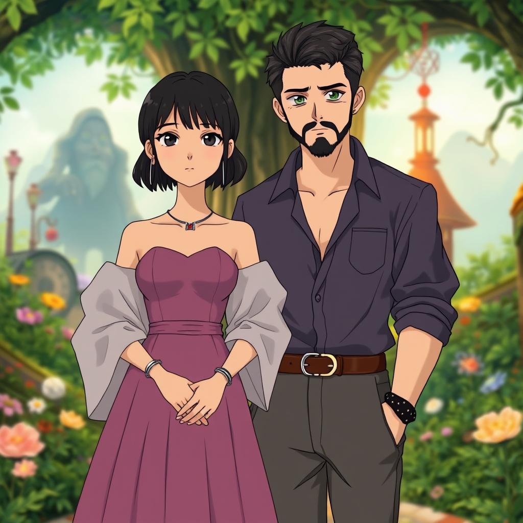 A captivating Ghibli-style scene featuring a girl and a boy standing together