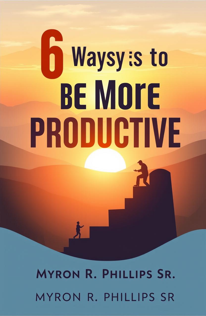 An inspirational and motivational book cover for '6 Ways to Be More Productive' by Myron R